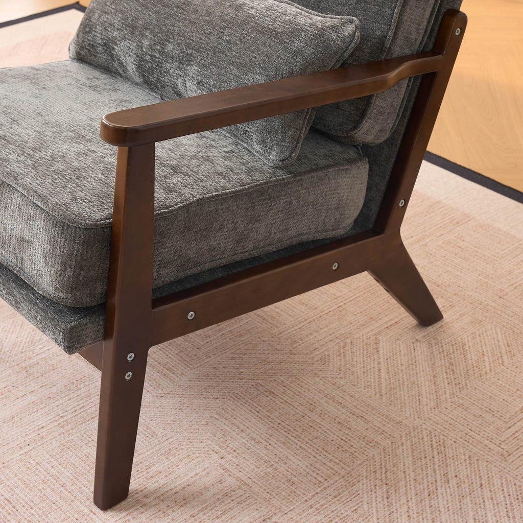 Living Room Chair with Lumbar Pillow and Solid Wood Frame - Dark Gray, Dark Green, Beige