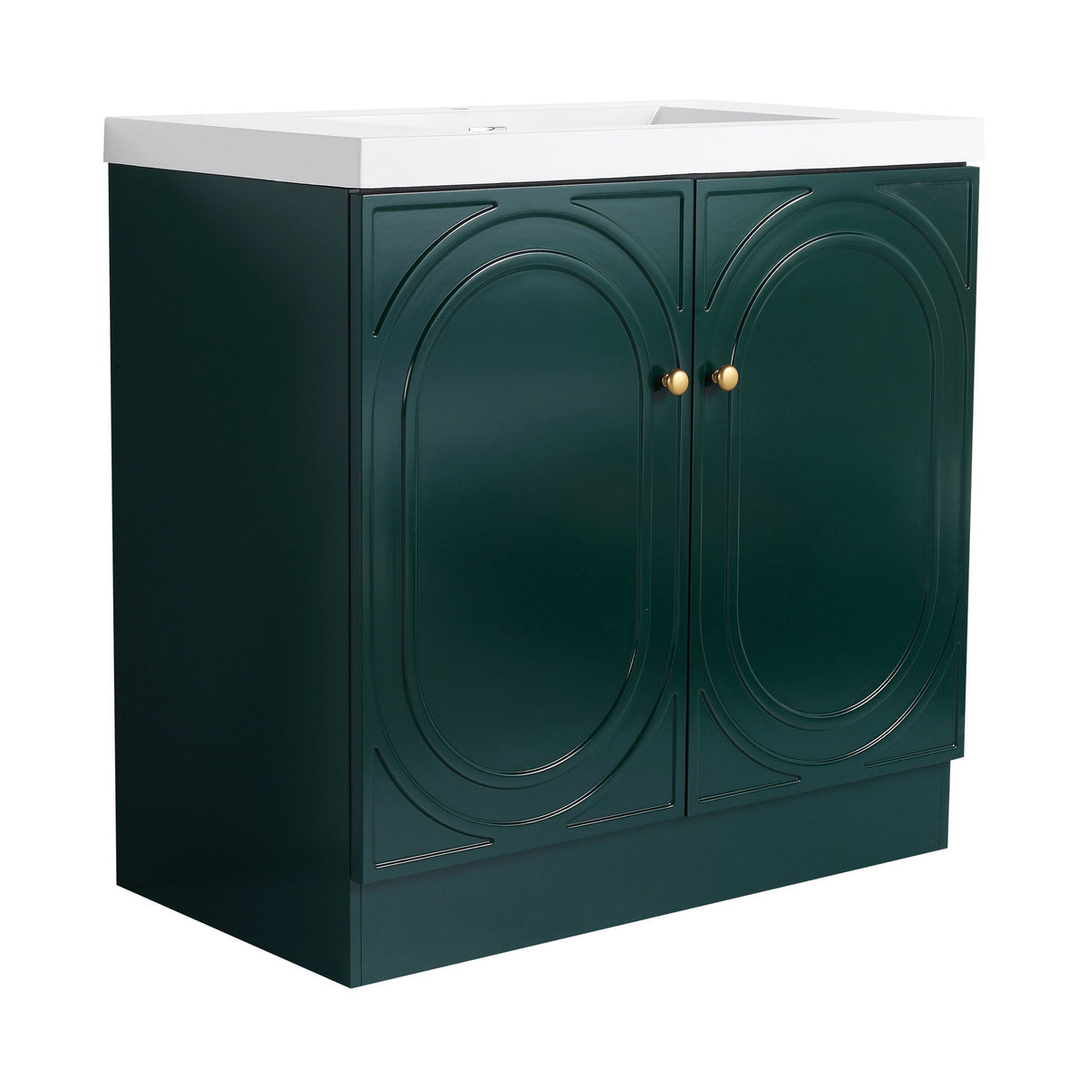 Contemporary Freestanding Bathroom Vanity with Resin Sink & Soft-Close Cabinet Doors - White, Dark Green, or Pearl