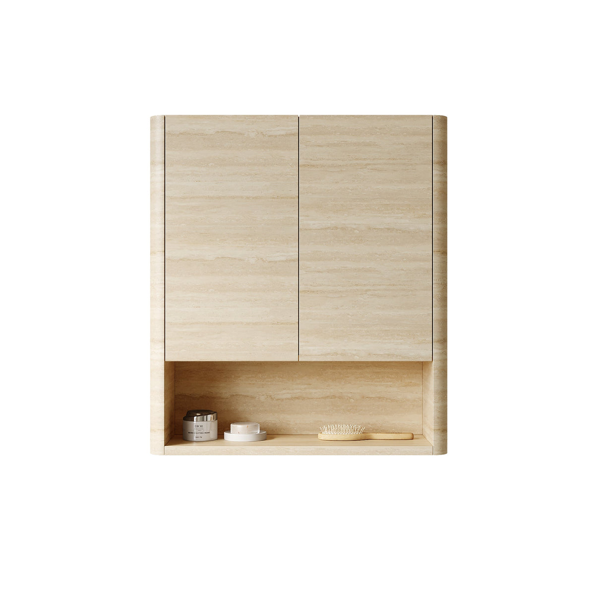 Wall-Mounted Bathroom Cabinet with Soft-Closing Doors and Shelf - Roma Travertine