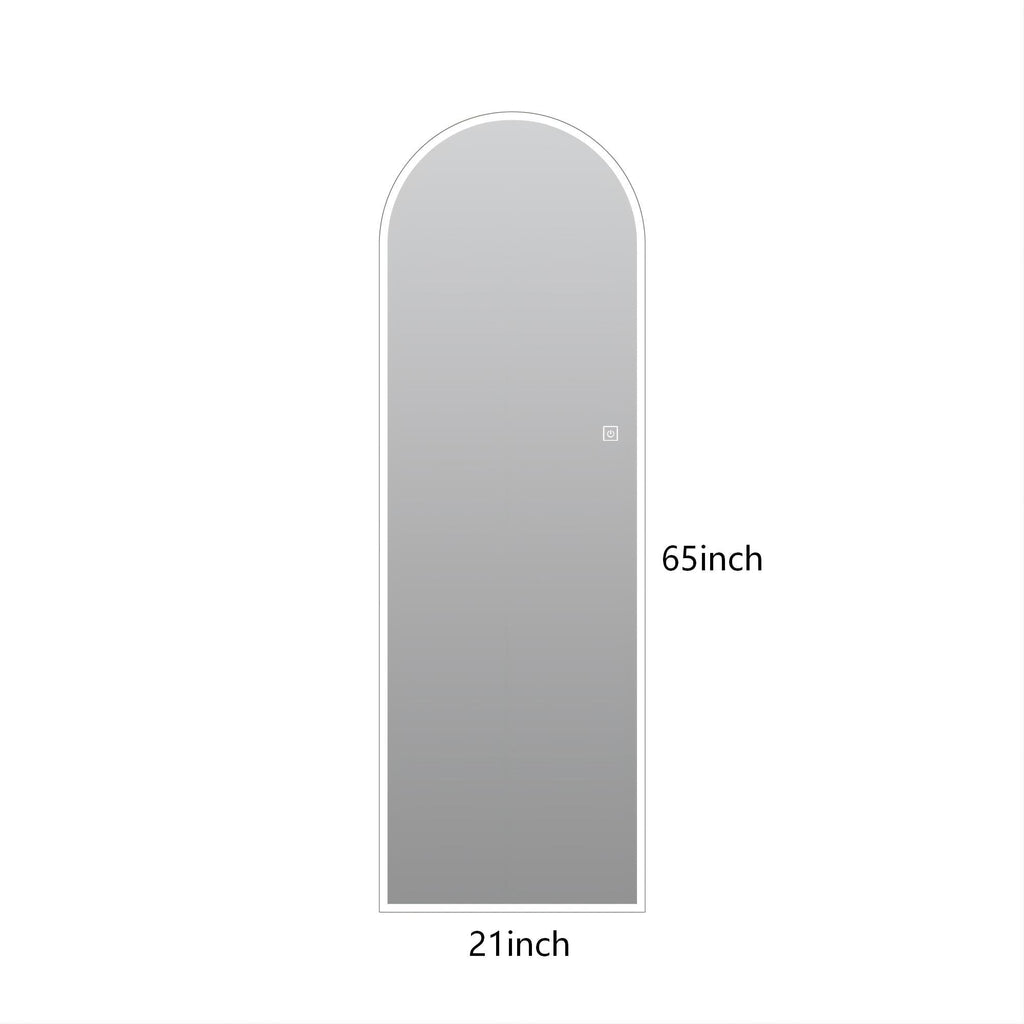 LED Full Length Wall Mirror with Symmetrical Arch Design and Dimmable Lighting - Silver