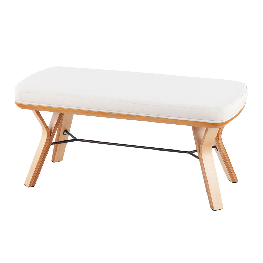 Mid Century Upholstered Bench with Cushioned Seat - Gray, Beige, Dark Gray