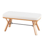 Mid Century Upholstered Bench with Cushioned Seat - Gray, Beige, Dark Gray