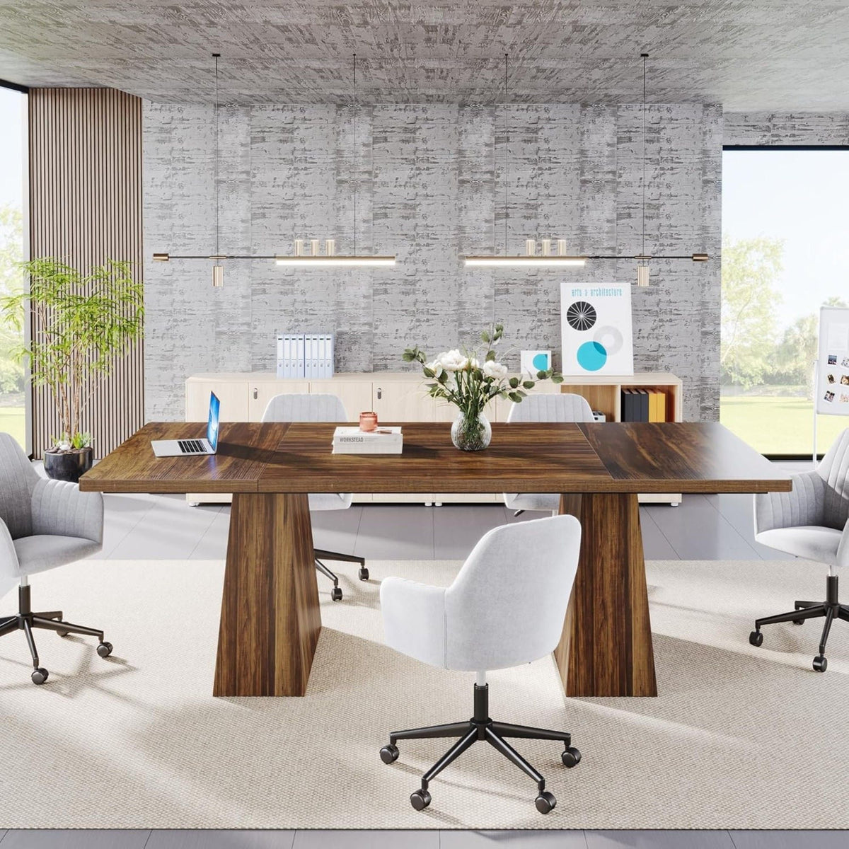 Double Pedestal Executive Desk with Spacious Work Surface - Dark Brown or Black