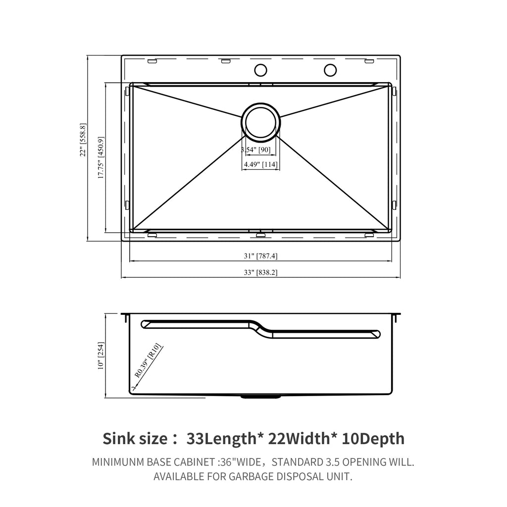 33" Drop In Kitchen Sink with Noise Reduction - Brushed Nickel