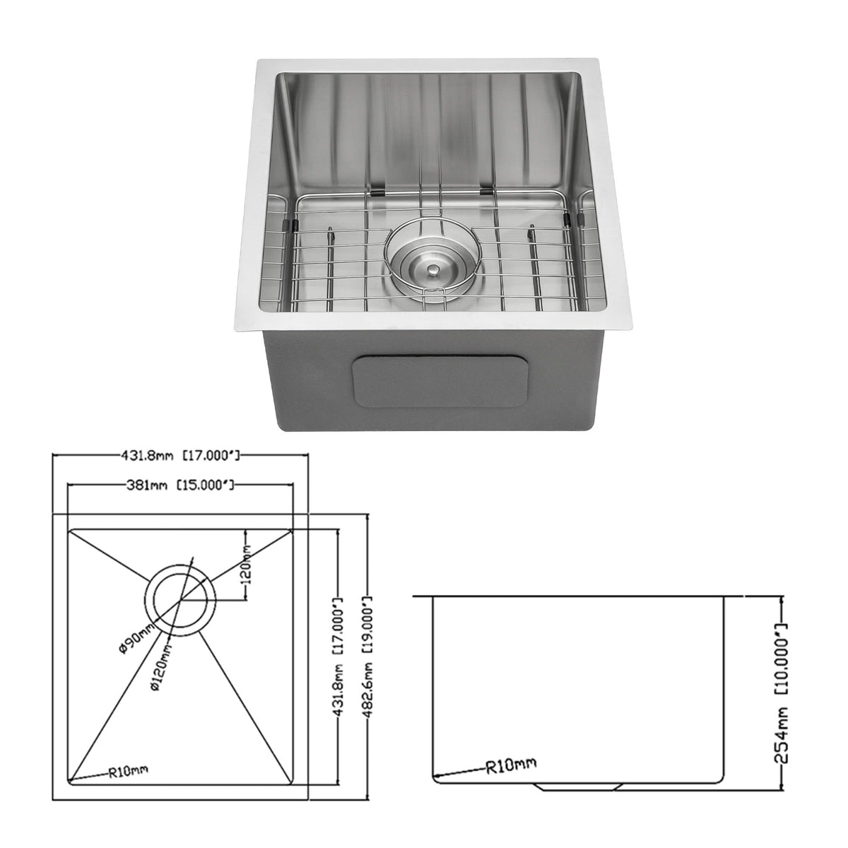 Modern Undermount Stainless Steel Kitchen Sink 16 Gauge, Deep Single Bowl - Gray