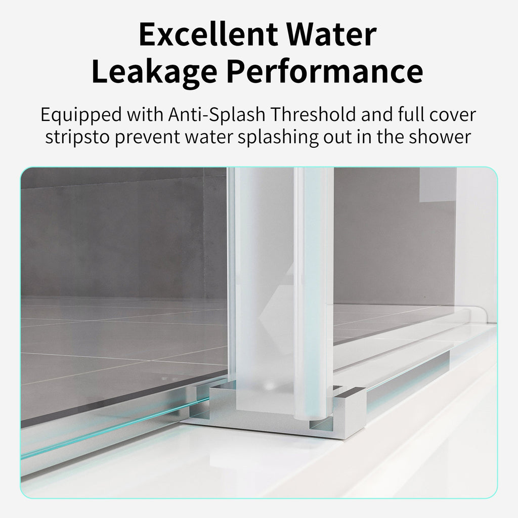 Double Sliding Frameless Soft-Close Shower Door with Brushed Nickel Finish
