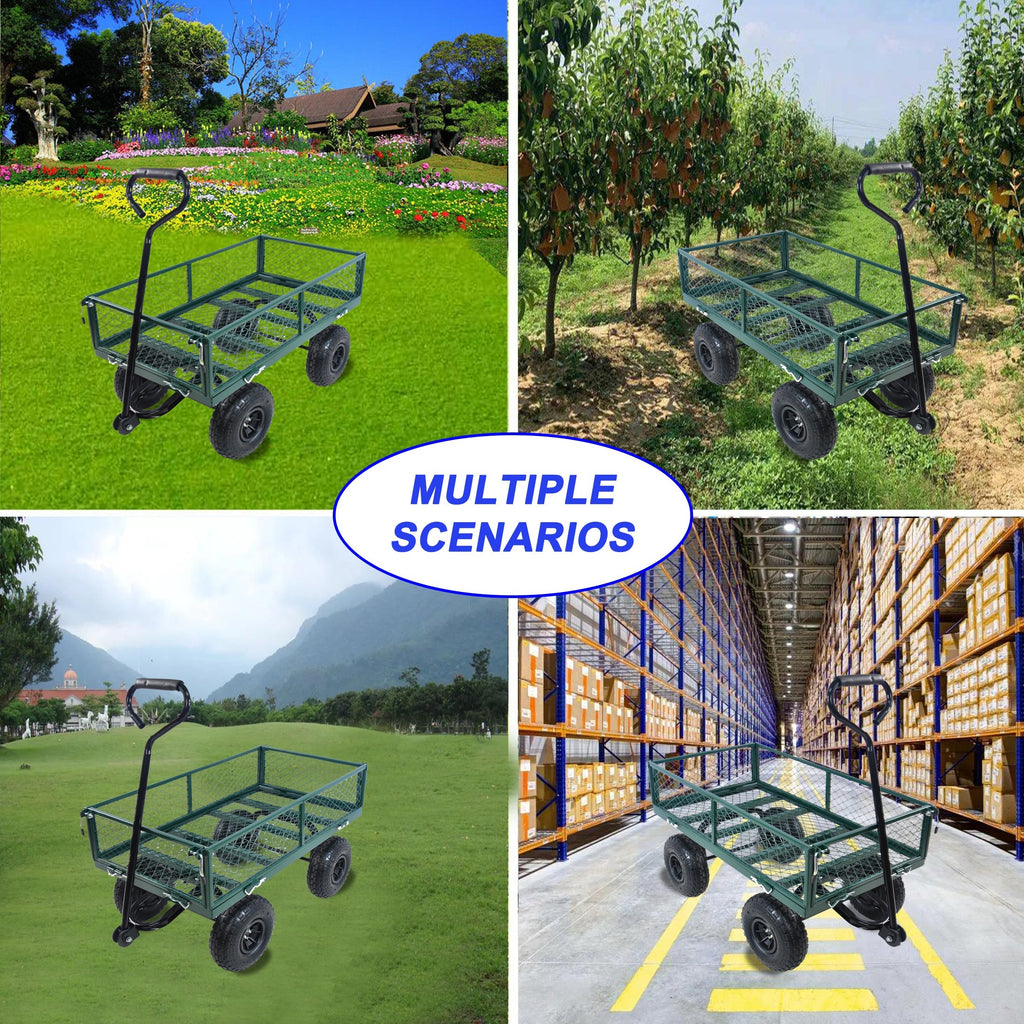 Green Outdoor Wagon Cart with Foldable Steel Frame - 550 lb Capacity