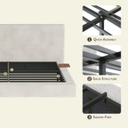 Off-White King Bed Frame with Adjustable Sliding Side Table and Cloud Cushion