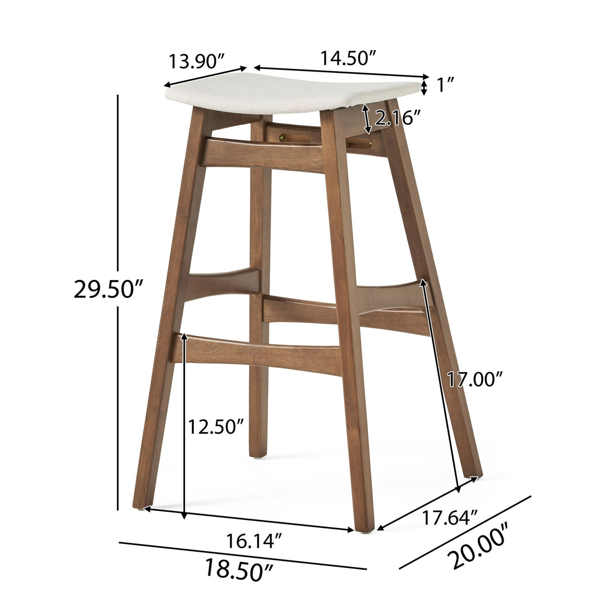 Mid Century Modern Bar Stool Set with Upholstered Seating - Beige or Dark Gray