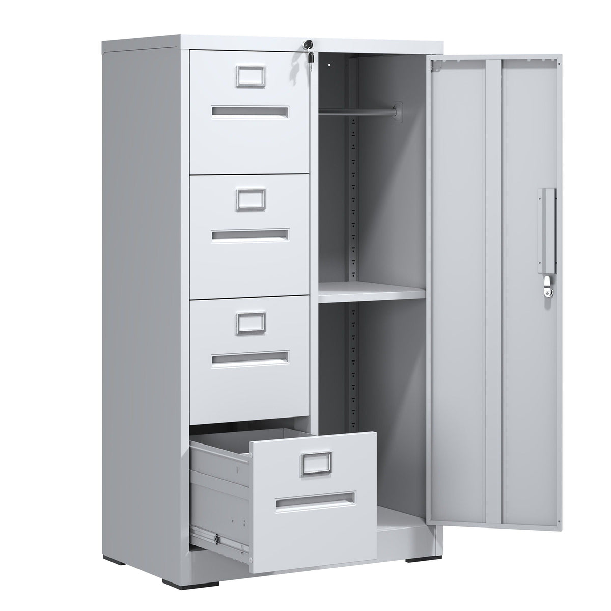 Metal Storage Filing Cabinet with Lock, 4 Drawers and 1 Door - Black or White