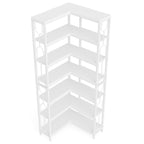 7 Tier Corner Bookshelf with Hexagonal Design - Dark Brown, White, Dark Gray