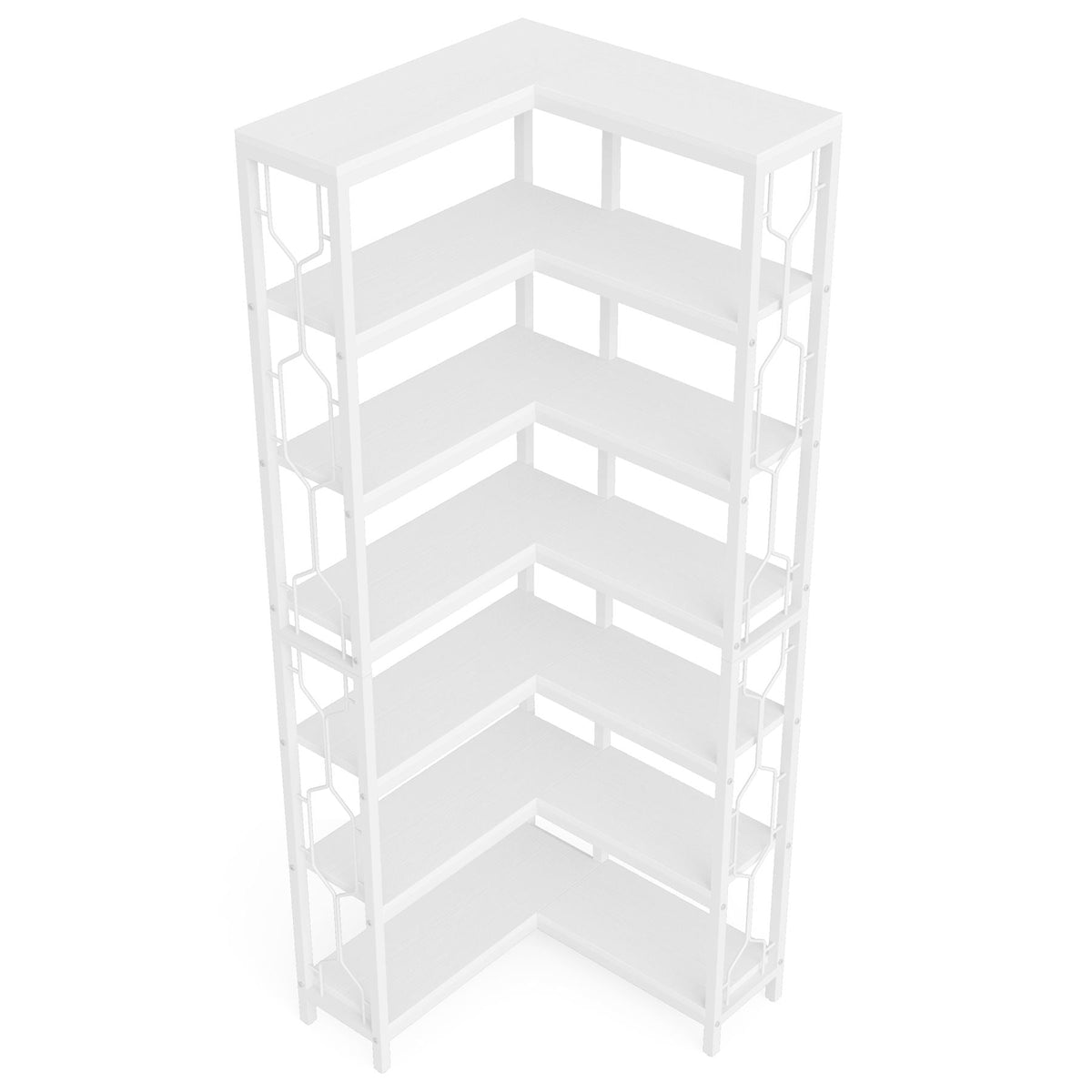 7 Tier Corner Bookshelf with Hexagonal Design - Dark Brown, White, Dark Gray