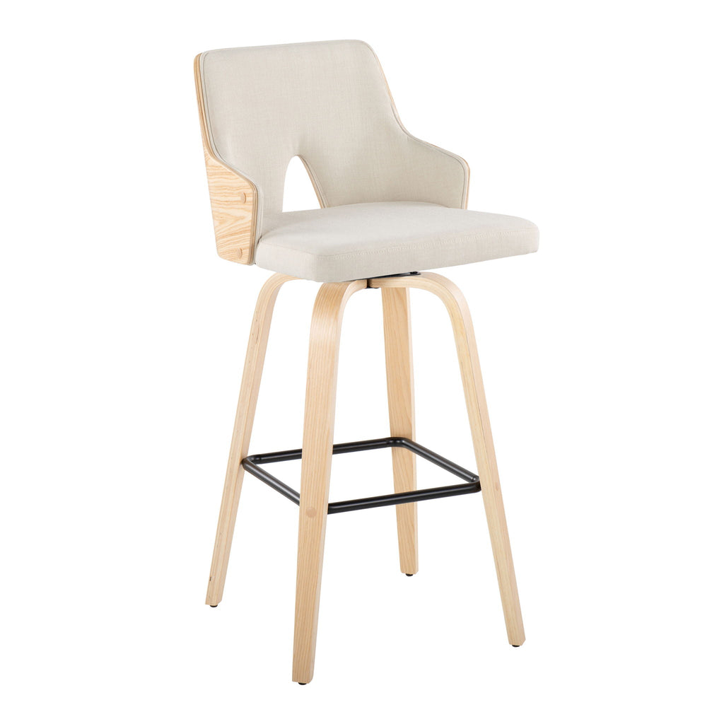 Stella Contemporary Fixed Height Barstool Set with Swivel Square Footrest - Dark Gray or Beige