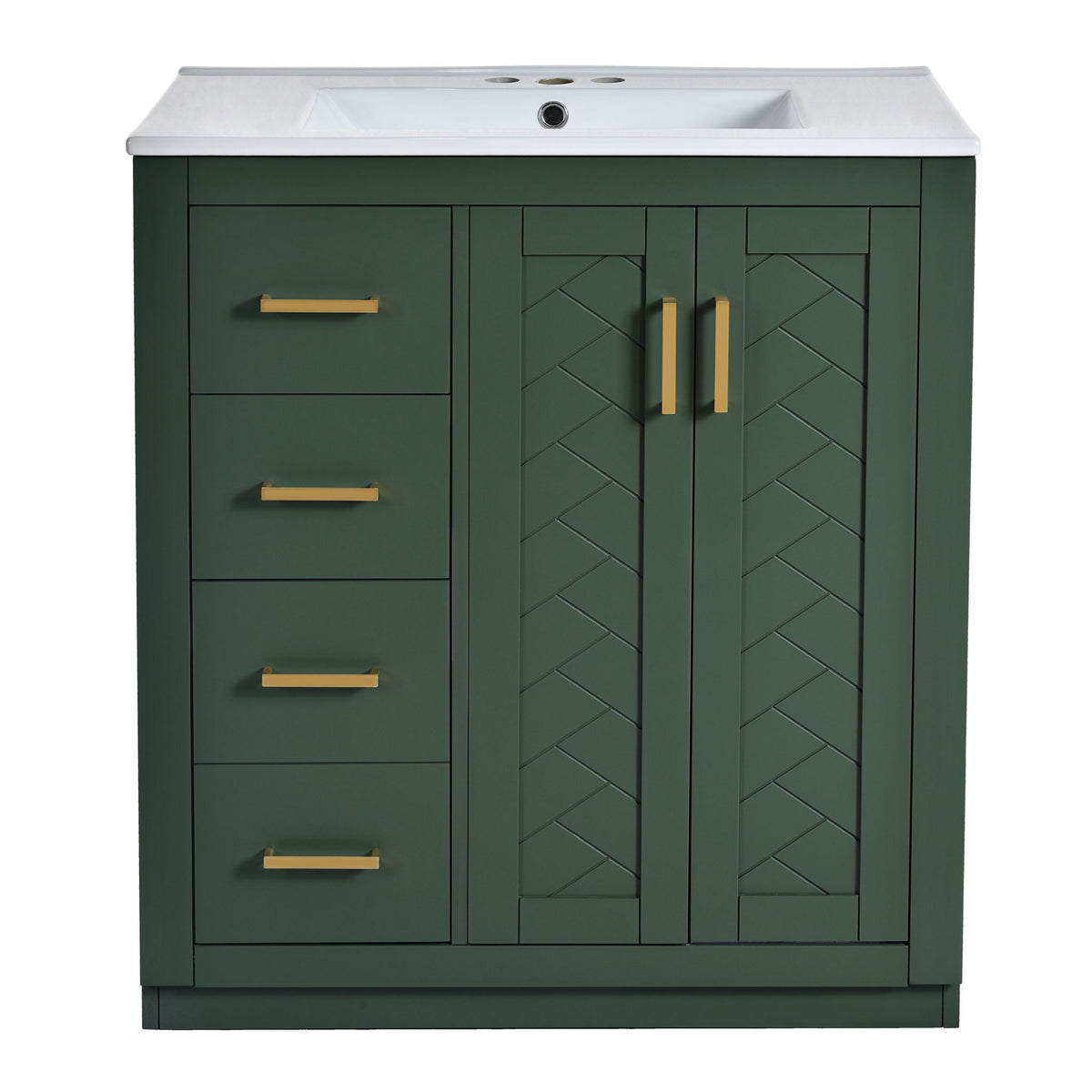 Ceramic Sink Vanity Combo with 3 Drawers and Soft Closing Doors - 30"