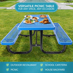 Outdoor Steel Picnic Rectangular Table with Umbrella Pole - Black, Blue, or Dark Green