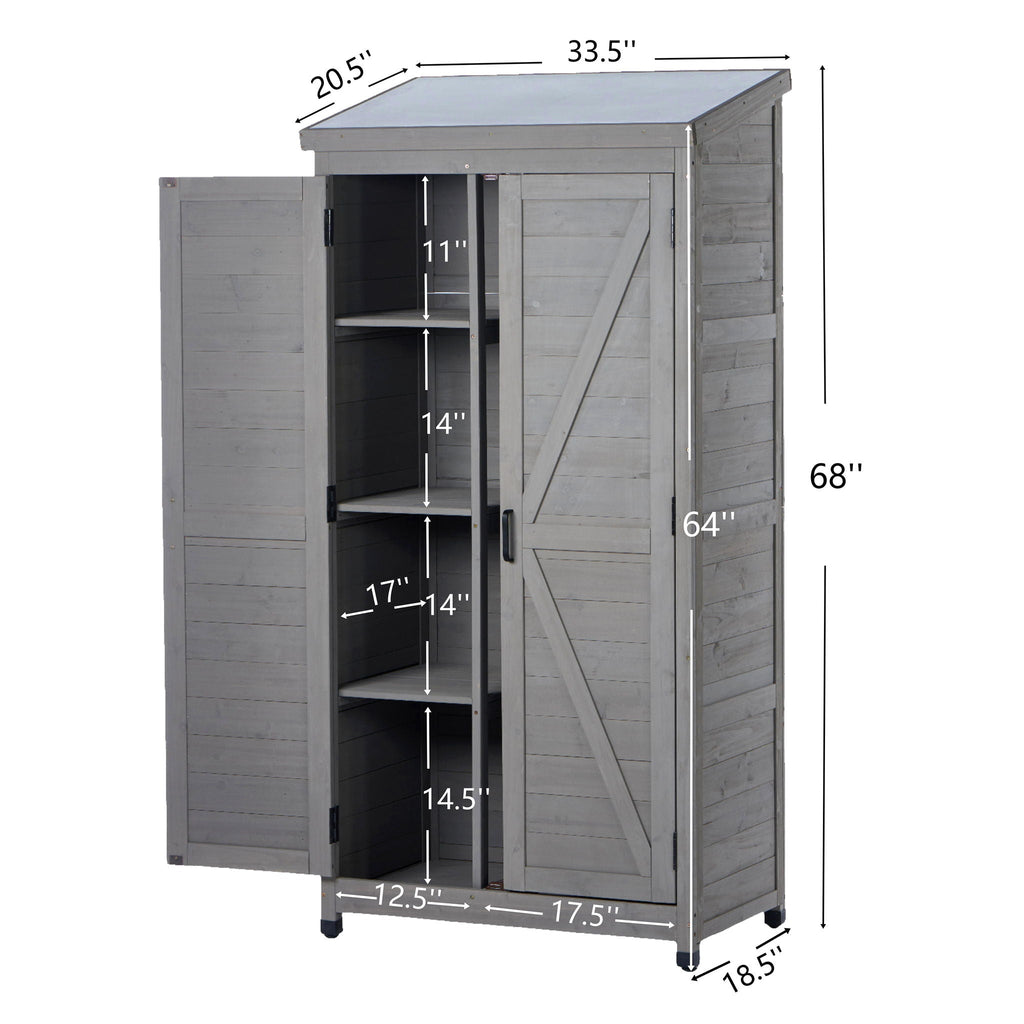 Outdoor Storage Shed with Vertical Tool Cabinet - Solid Wood, Dark Gray or Light Brown