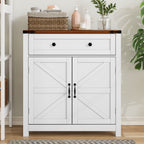 Farmhouse Storage Cabinet with Drawer and Adjustable Shelf - White or Black