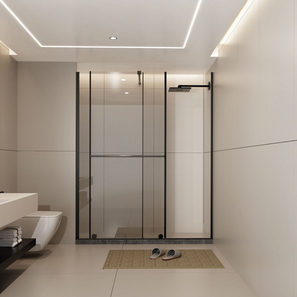 Glass Shower Door with Stainless Steel Handle - Black
