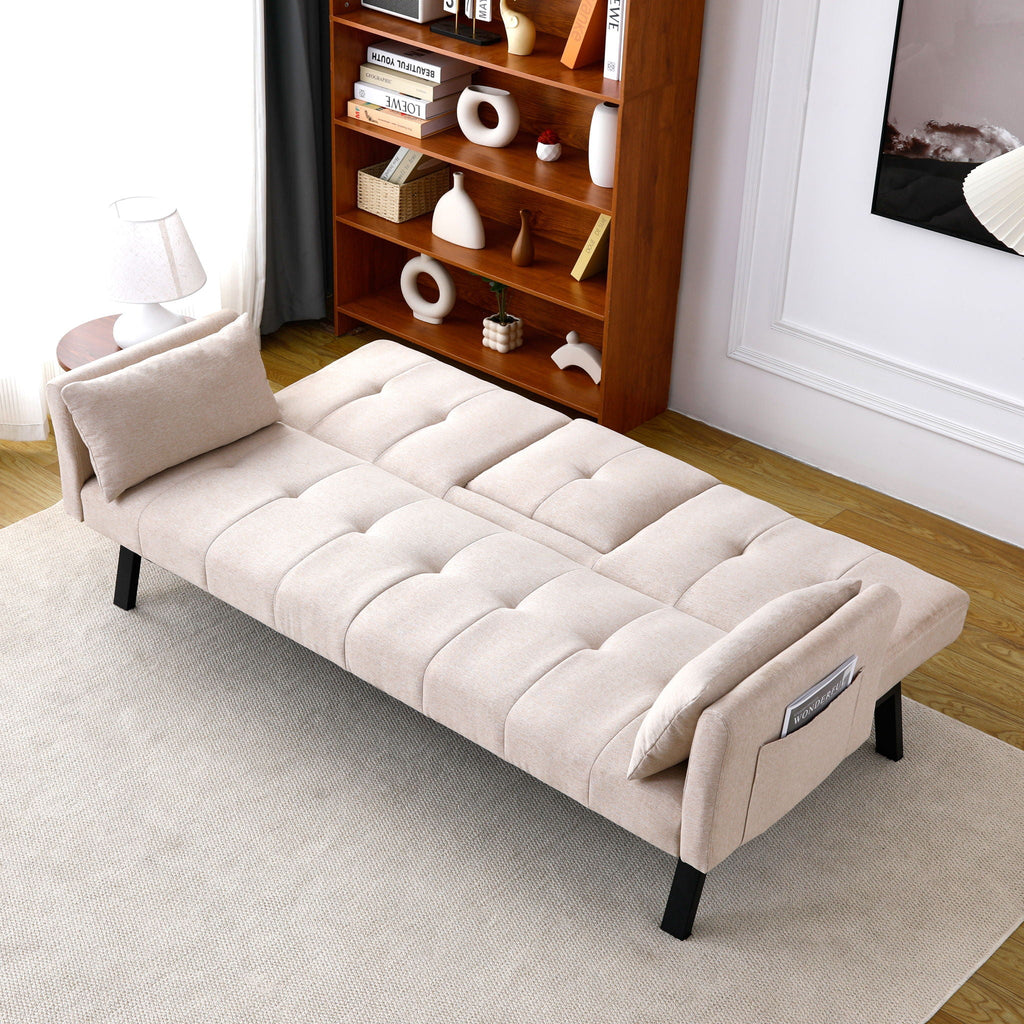 Foldable Sofa Bed with Cup Holder and Solid Wood Frame - Multiple Colors