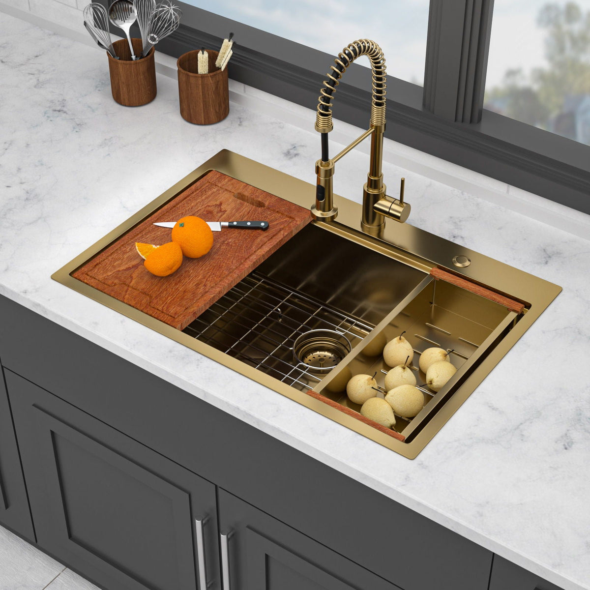 Stainless Steel Drop In Kitchen Sink with Workstation - Gray or Gold