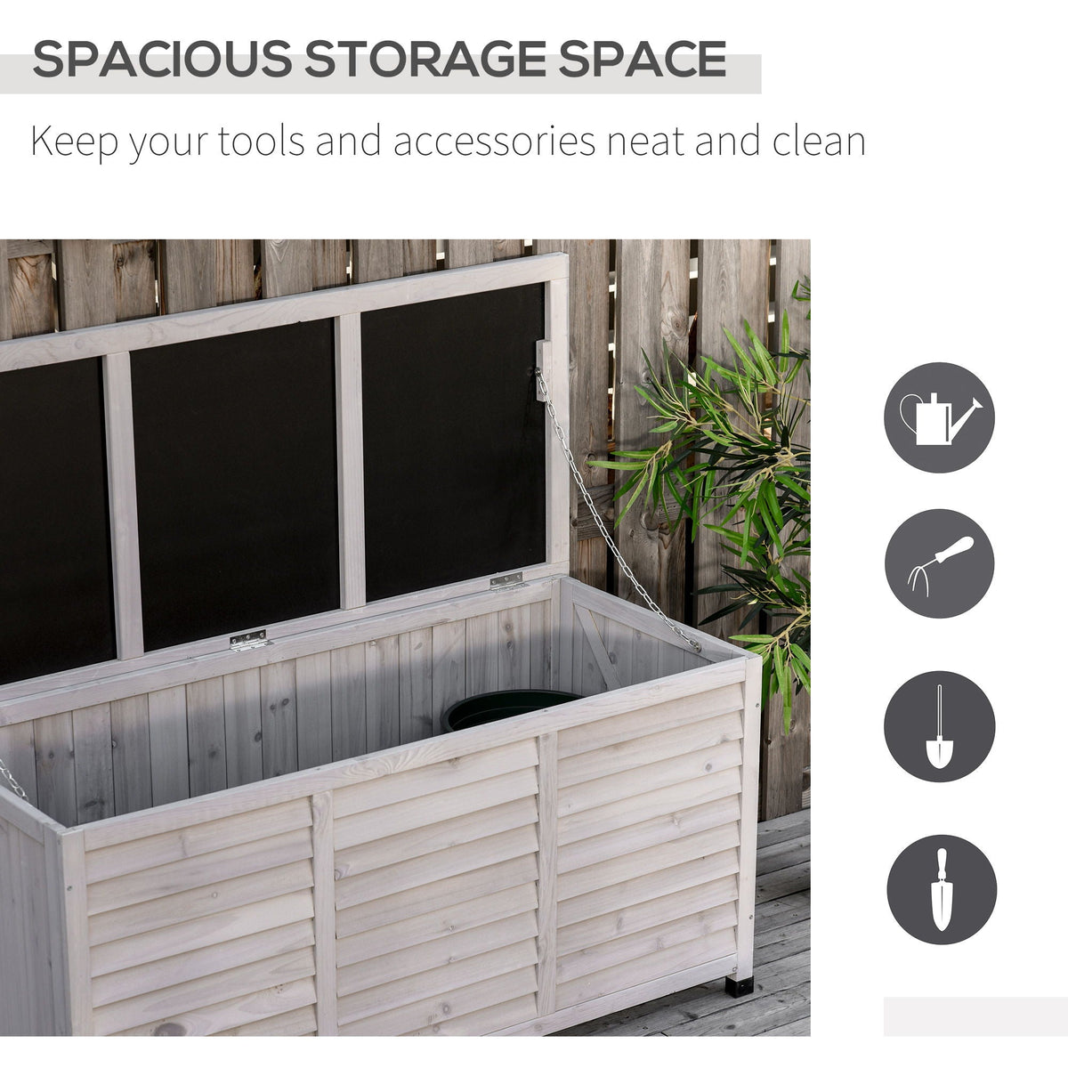 75 Gallon Wooden Deck Box with Aerating Gap and Weather-Fighting Finish - Gray