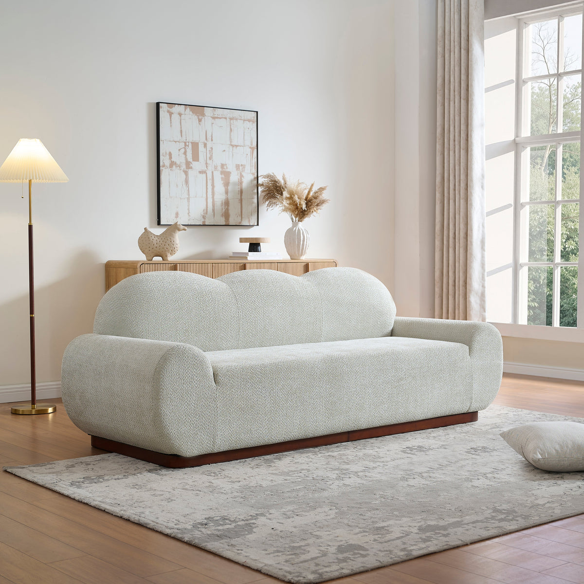 Boucle Curved 3-Seater Sofa with Round Arms - Light Upholstery