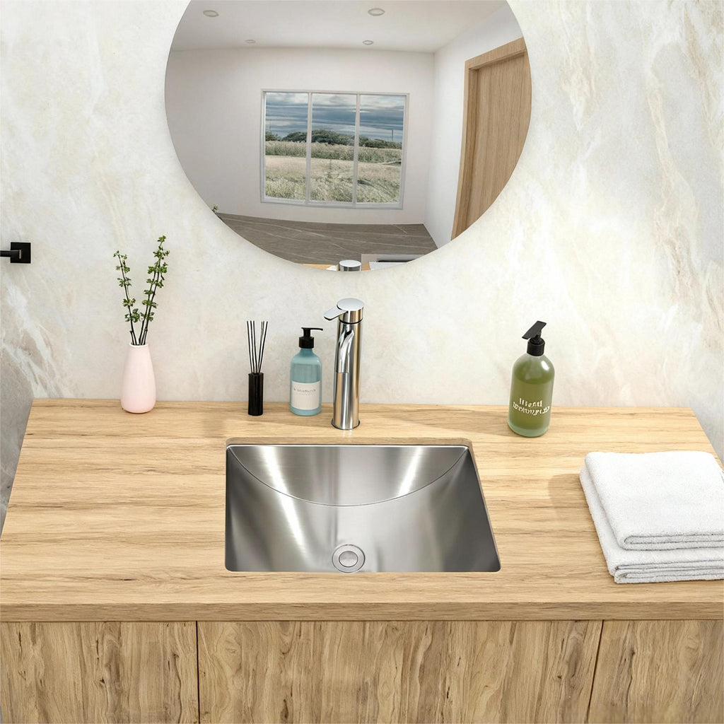 Brushed Nickel Undermount Bathroom Sink with Pop Up Drain