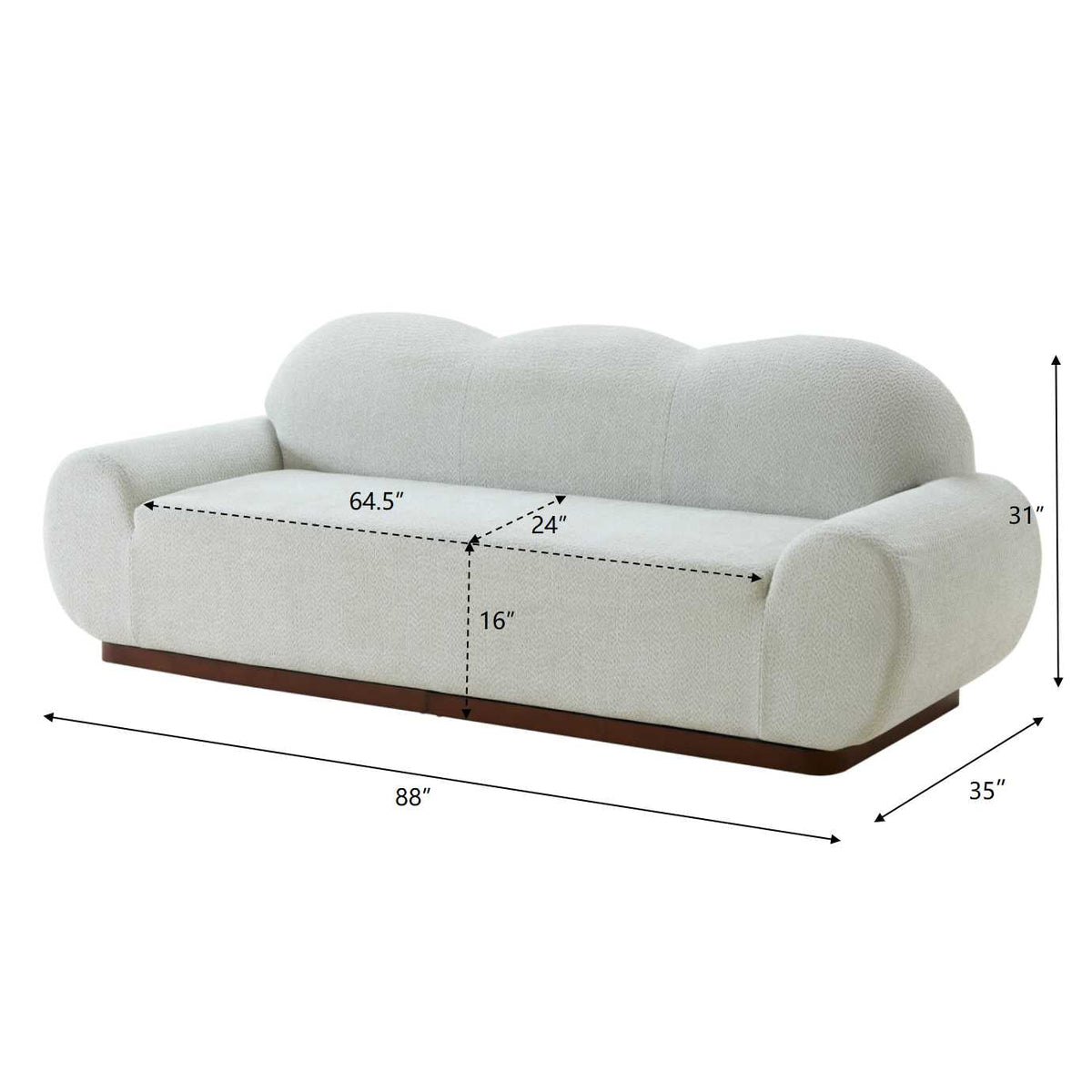 Boucle Curved 3-Seater Sofa with Round Arms - Light Upholstery