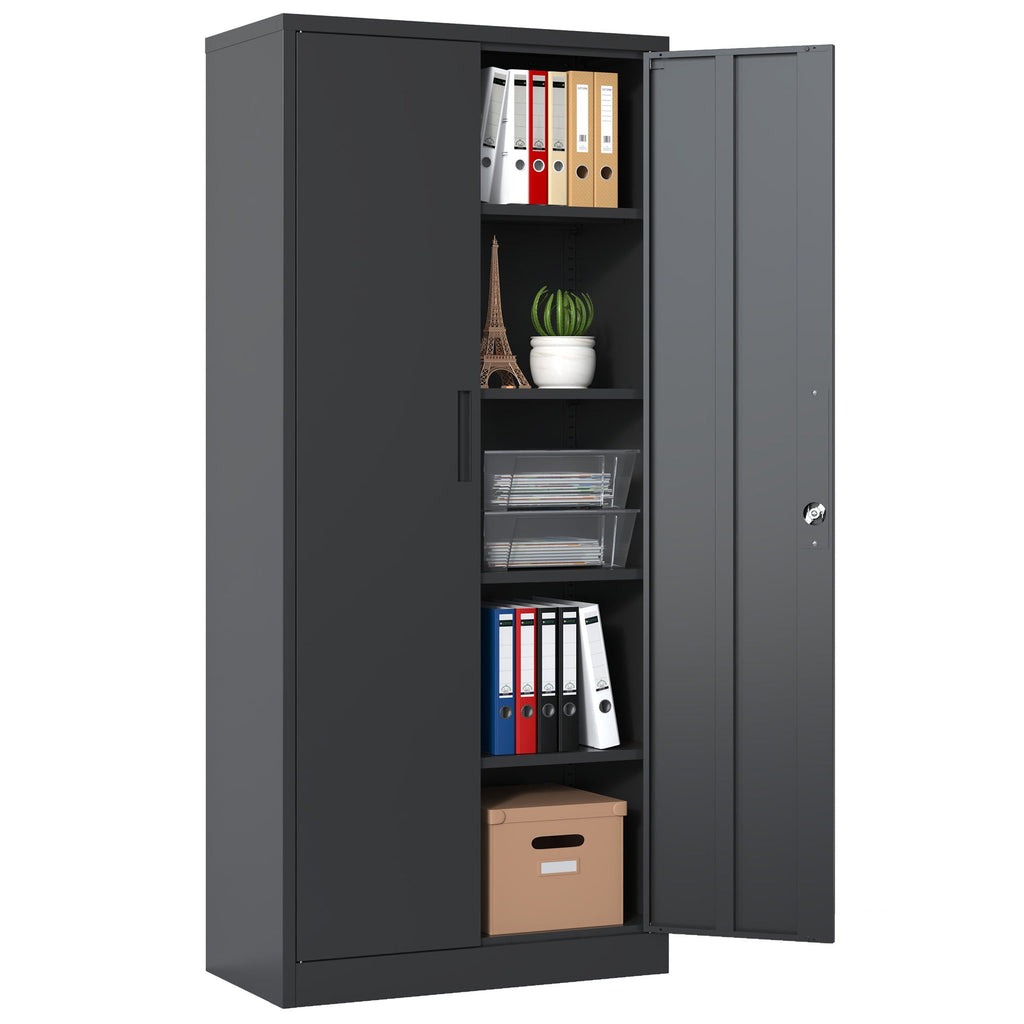 Heavy Metal Garage Storage Cabinet with Locking Doors - Black or White