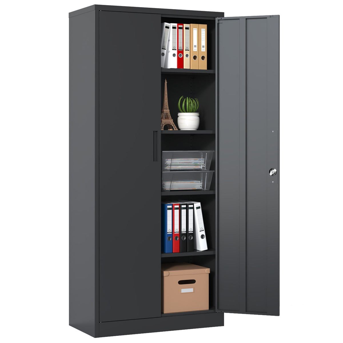 Heavy Metal Garage Storage Cabinet with Locking Doors - Black or White