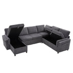 Convertible U-Shaped Sectional Sofa Bed with USB Ports and Storage – Black, Dark Gray, Blue