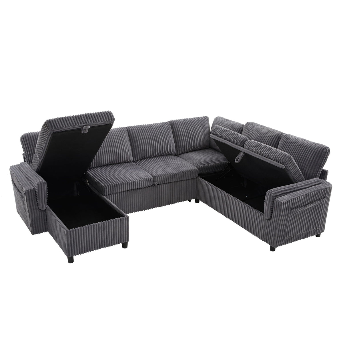 Convertible U-Shaped Sectional Sofa Bed with USB Ports and Storage – Black, Dark Gray, Blue