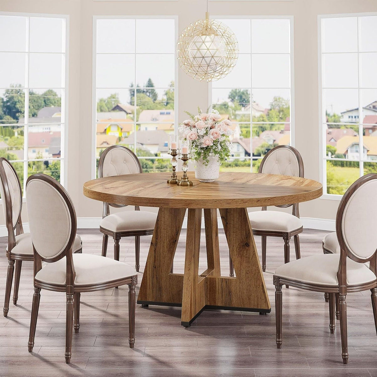 Round Dining Cross Base Kitchen Table with Engineered Wood - Assorted Colors