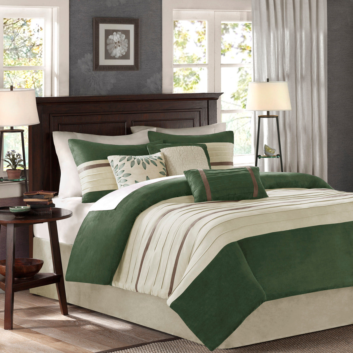 Faux Suede Comforter Set with Hypoallergenic Filling - Green