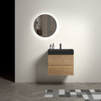 Natural Oak Bathroom Vanity with Floating Quartz Sink - Light Brown