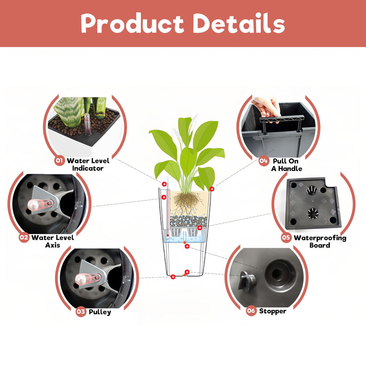 Indoor Outdoor Planter with Automatic Watering System - Dark Brown, Black, or White