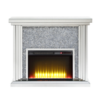 Mirrored Electric Fireplace with Faux Diamond Inlay - Silver