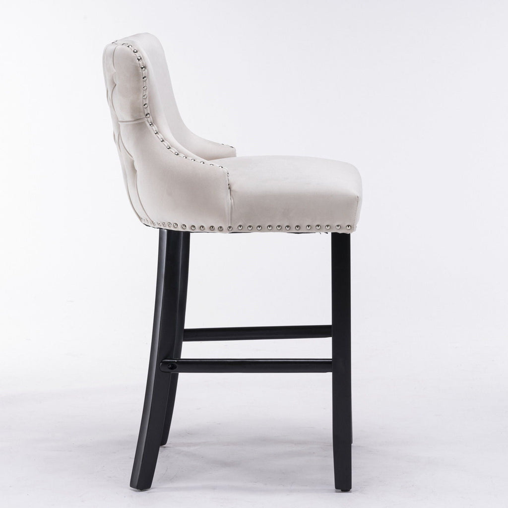 Upholstered Wing-Back Barstools with Button Tufting and Nailhead Trim - Set of 2