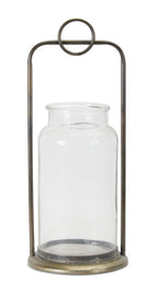 Antique metal candle holder with glass jar (set of 2)