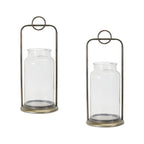 Antique metal candle holder with glass jar (set of 2)