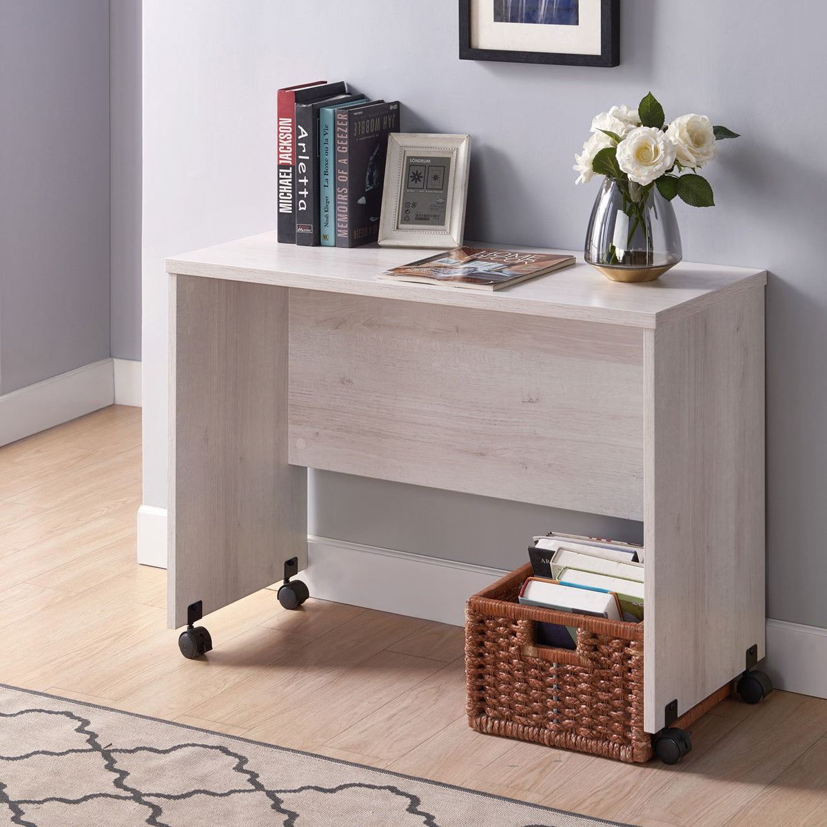 Wood Printer Mobile Stand Computer Desk with Locking Wheels - Dark Brown, Dark Gray, White