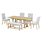 Natural Solid Wood Extendable Dining Set with Bench Seating - 6 Piece