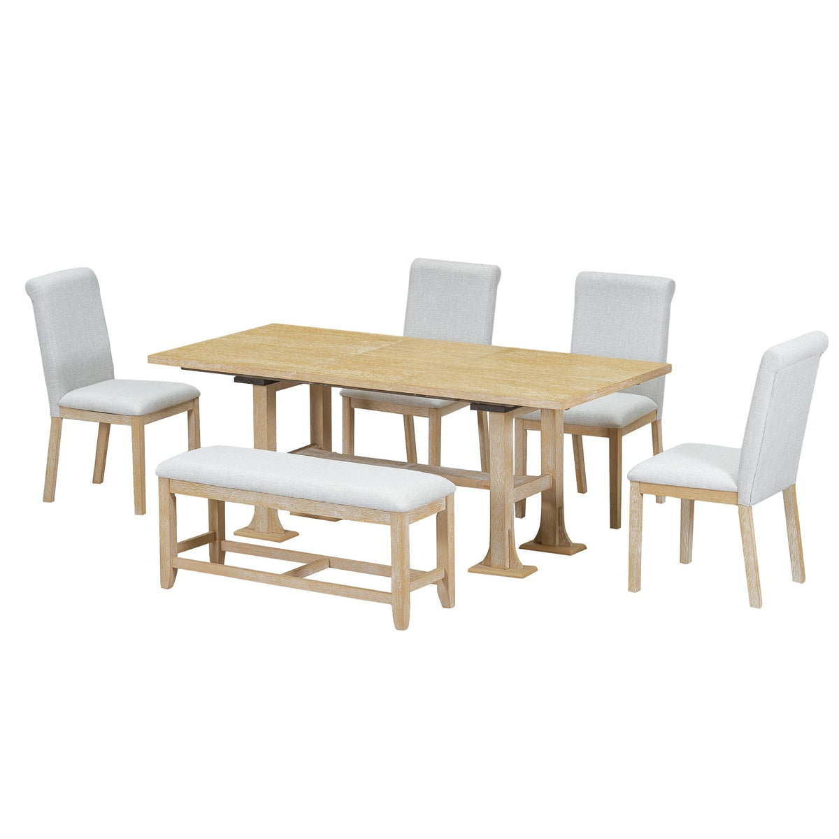 Natural Solid Wood Extendable Dining Set with Bench Seating - 6 Piece