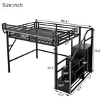 Queen Size Loft Bed with Stairs and Storage Shelves - Black