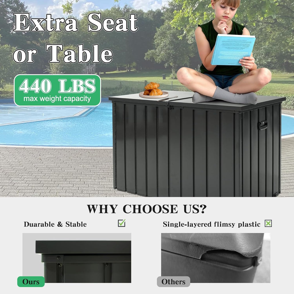 200 Gallon Metal Deck Box with Lockable Lid - Dark Gray or Brown
