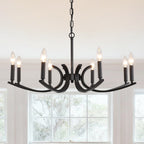 8-Light Farmhouse Chandelier with Adjustable Height - Black Metal