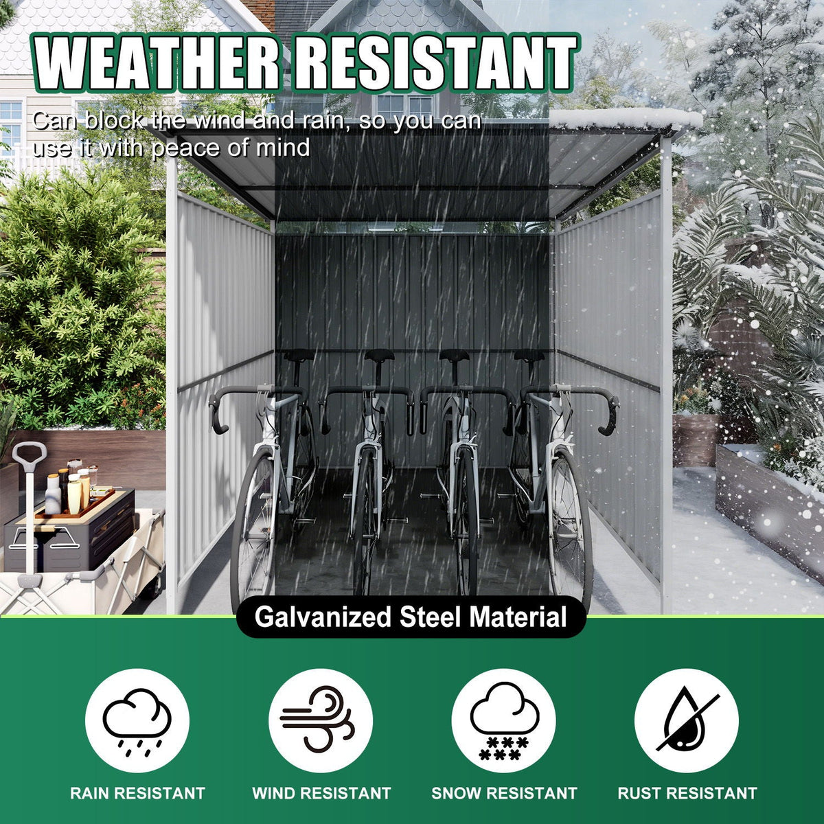 Outdoor Pergola Bike Storage Shed with Galvanized Steel Roof - Gray