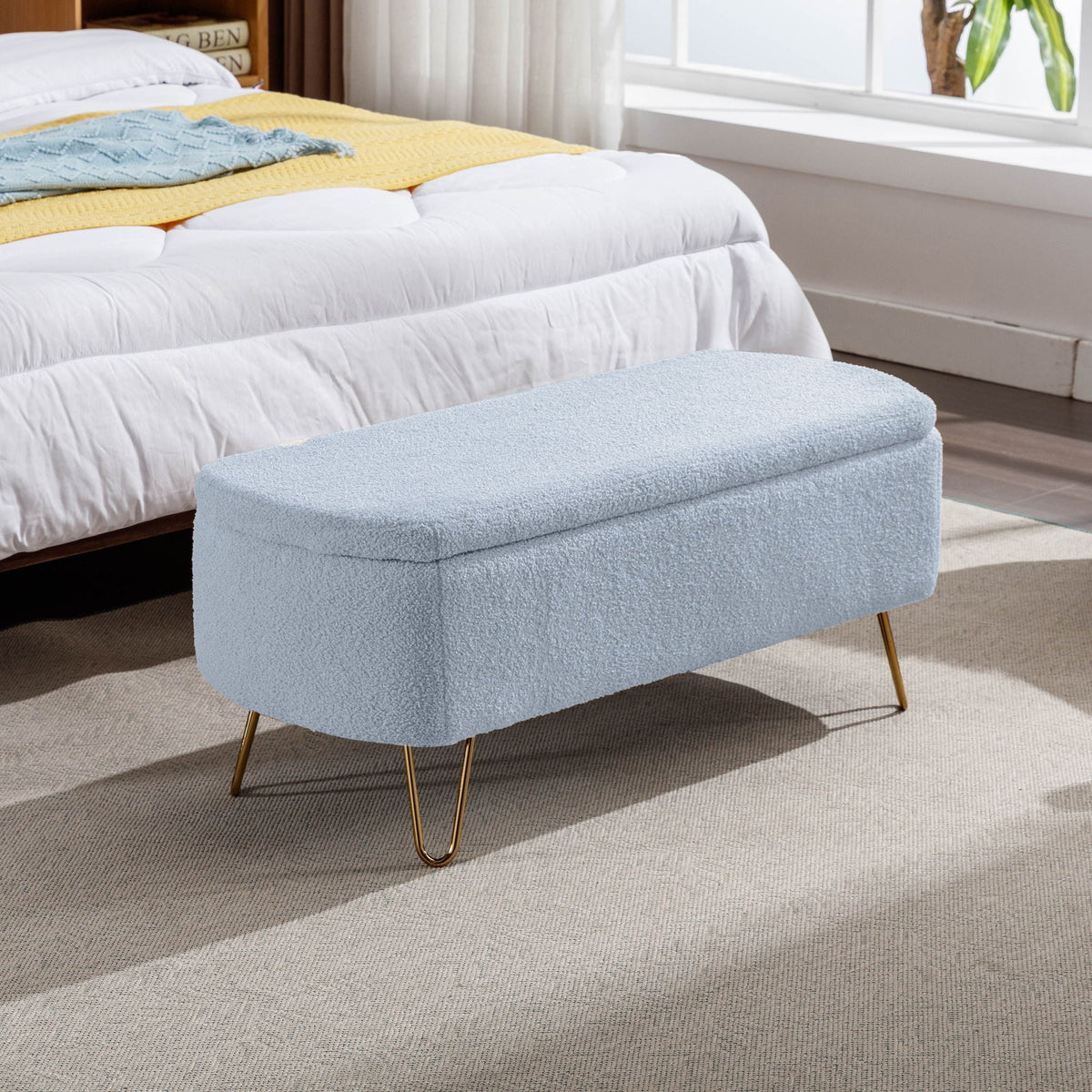 Faux Fur Storage Ottoman Bench with Padded Upholstery - Multiple Colors