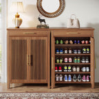 5 Tier Shoe Cabinet with Louvered Doors and Drawer - Brown