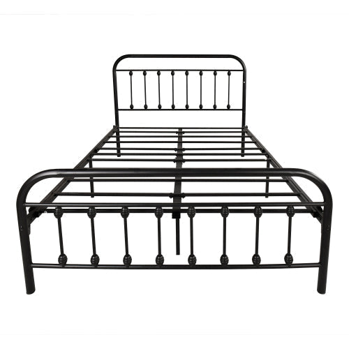 Victorian-Style Steel Bed Frame with Powder-Coated Finish - Black